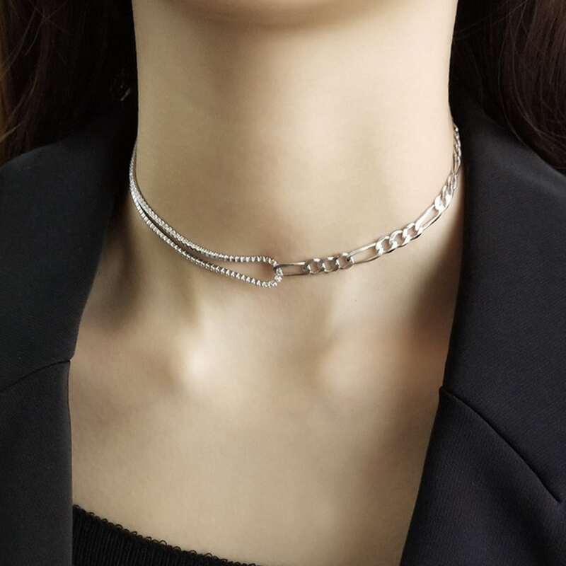 

Rhinestone Linked Chain Choker, Silver