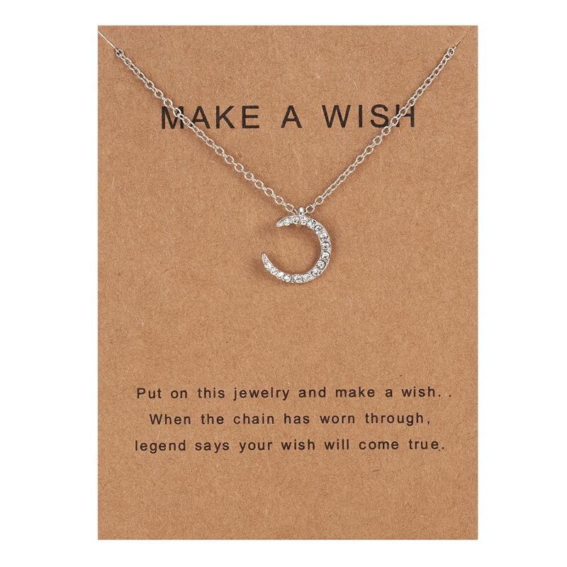 

Rhinestone Moon Charm Necklace, Silver