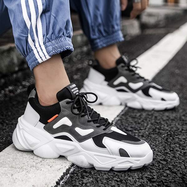 

Men Lace Up Front Mesh Chunky Sneakers, Light grey
