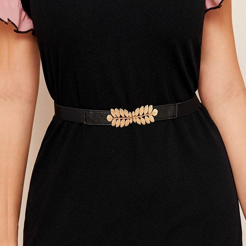 

Leaf Buckle Elastic Belt, Black