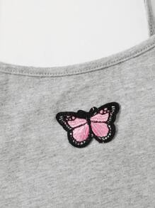 SHEIN 女孩蝴蝶貼布短版吊帶上衣和運動褲套裝 - 淺灰色 - 查看 3