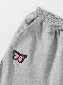 SHEIN 女孩蝴蝶貼布短版吊帶上衣和運動褲套裝 - 淺灰色 - 查看 4