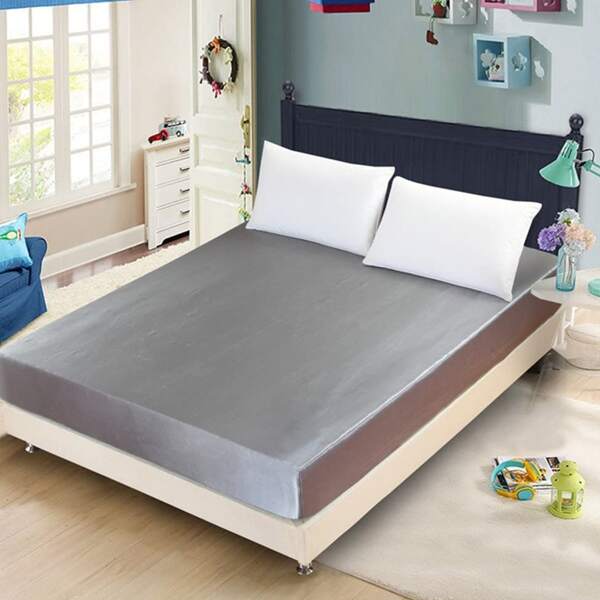 

1pc Solid Color Fitted Sheet, Grey