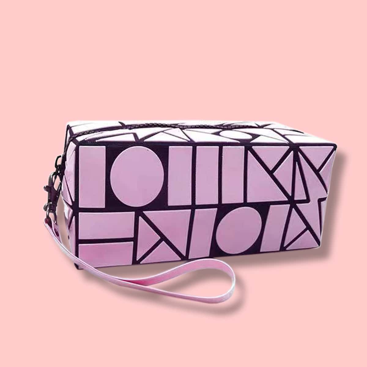 

Geometric Pattern Makeup Bag, Lilac purple