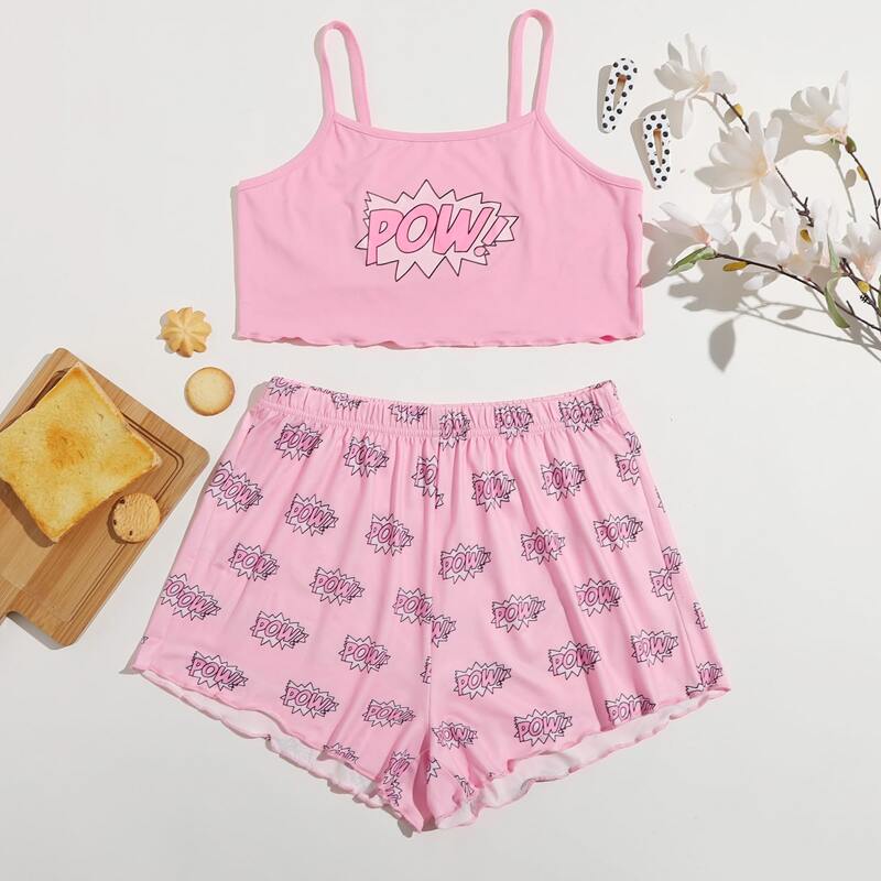

Letter Graphic Cami Pajama Set, Baby pink