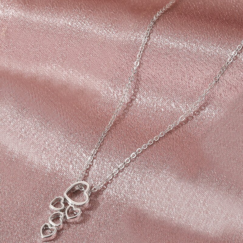 

Layered Heart Charm Necklace, Silver