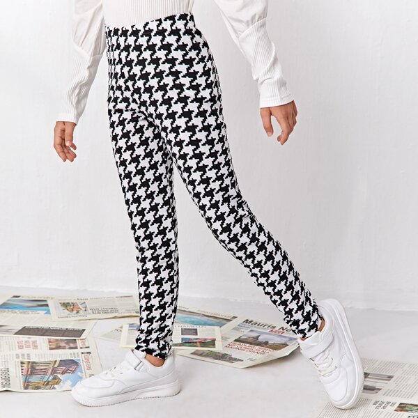 

Girls Houndstooth Pattern Leggings, Black and white