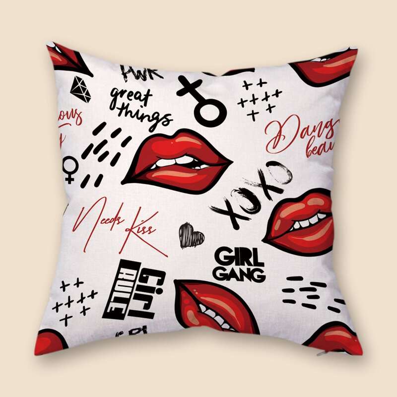 

Lip Print Cushion Cover Without Filler, Multicolor