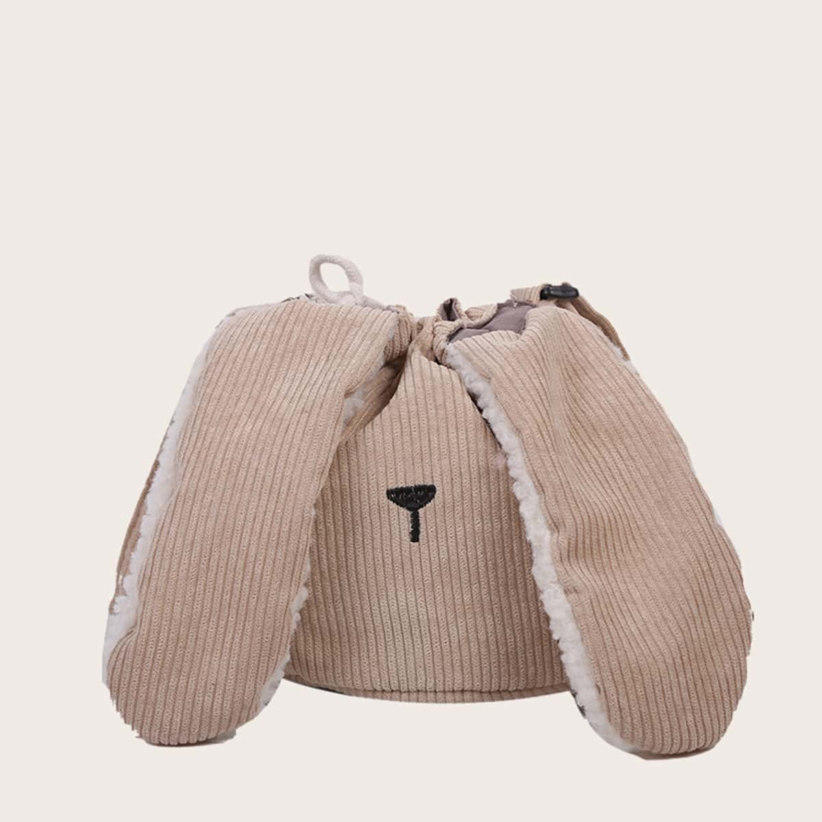 

Rabbit Ear Corduroy Crossbody Bag, Beige