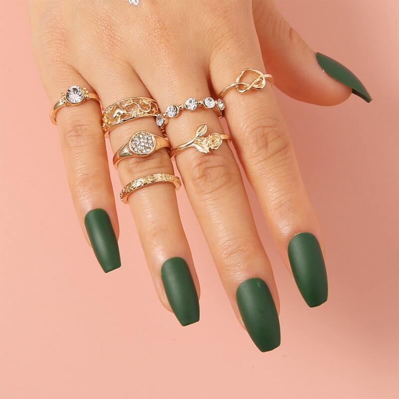 

7pcs Rhinestone Decor Ring, Gold