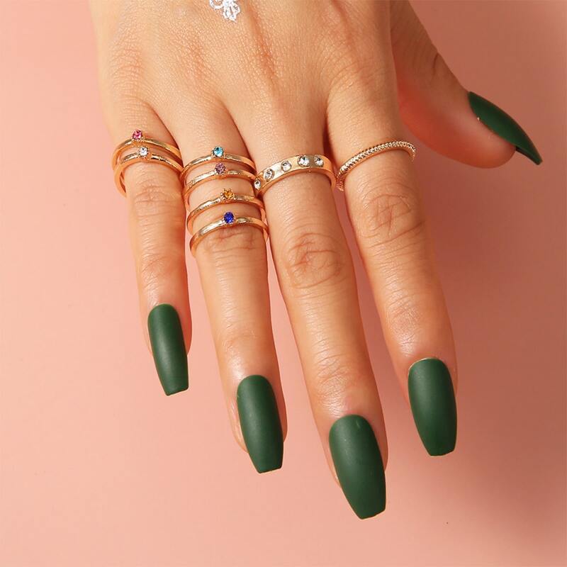 

8pcs Rhinestone Minimalist Ring, Gold