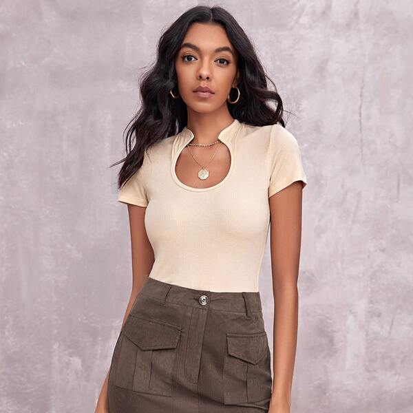 

Notch Neck Solid Tee, Apricot