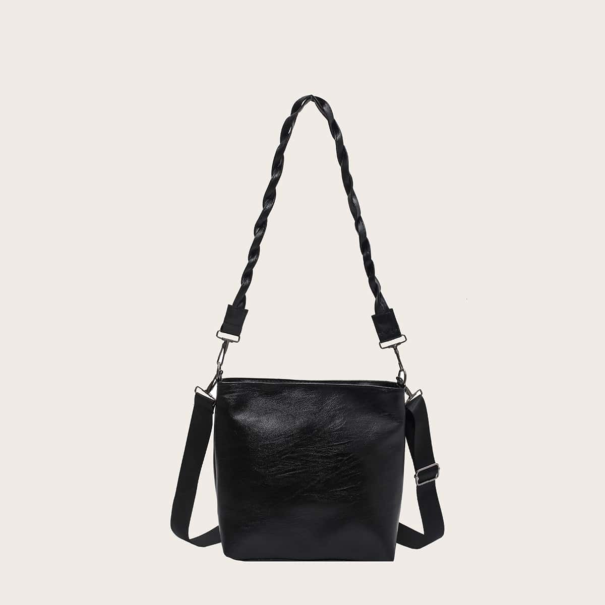 

Solid Braided Strap Crossbody Bag, Black