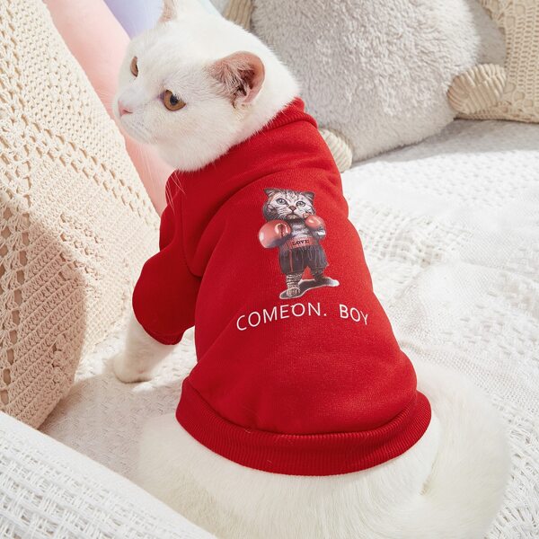 

Cartoon Graphic Cat Sweatshirt, Red