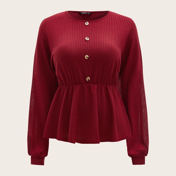 

Plus Solid Ruffle Hem Tee, Burgundy