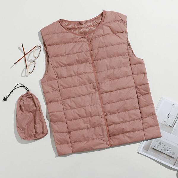 

Packable Lightweight Down Vest Coat, Dusty pink