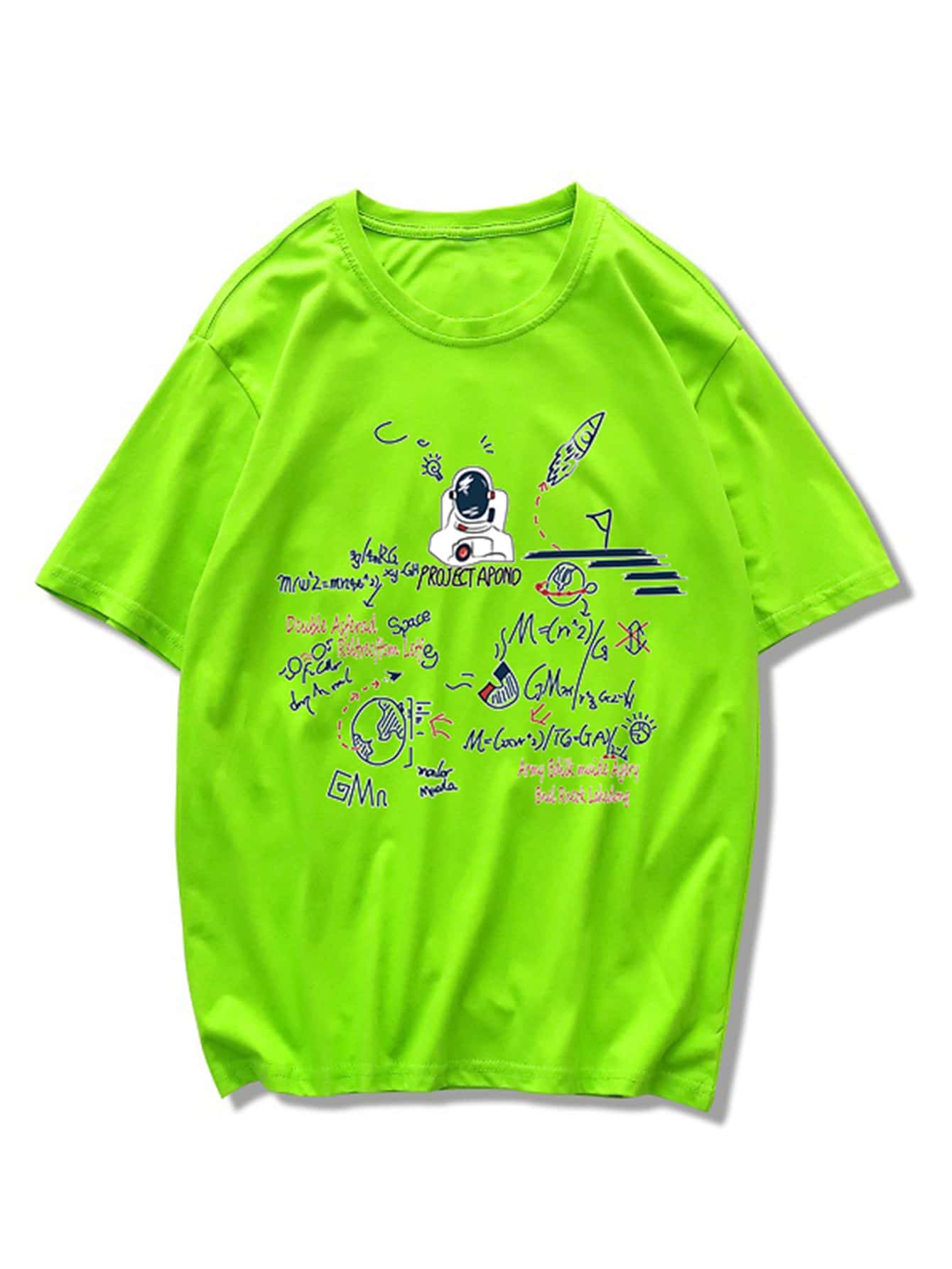 Men Neon Green Letter \u0026 Cartoon Graphic 