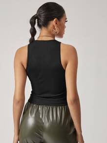 SHEIN BAE 素色合身短版背心上衣 - 黑色 - 查看 2