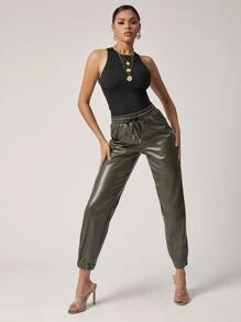 SHEIN BAE 素色合身短版背心上衣 - 黑色 - 查看 3