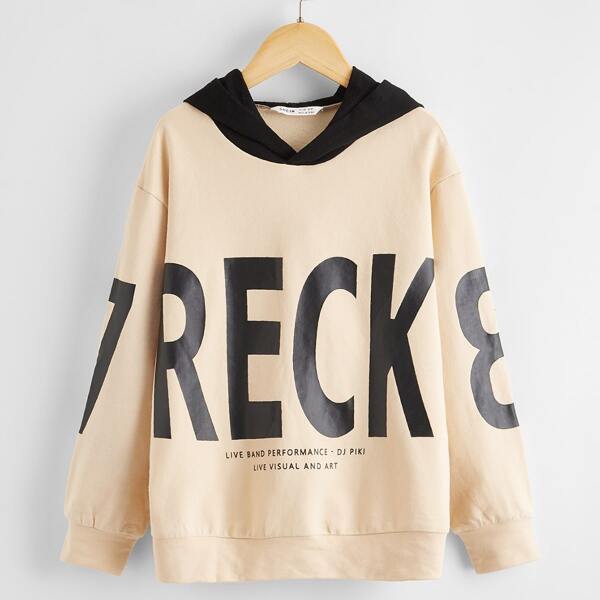 

Boys Letter Graphic Two Tone Hoodie, Apricot