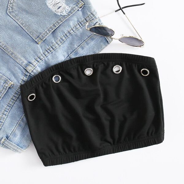 

Garment Eyelet Crop Tube Top, Black