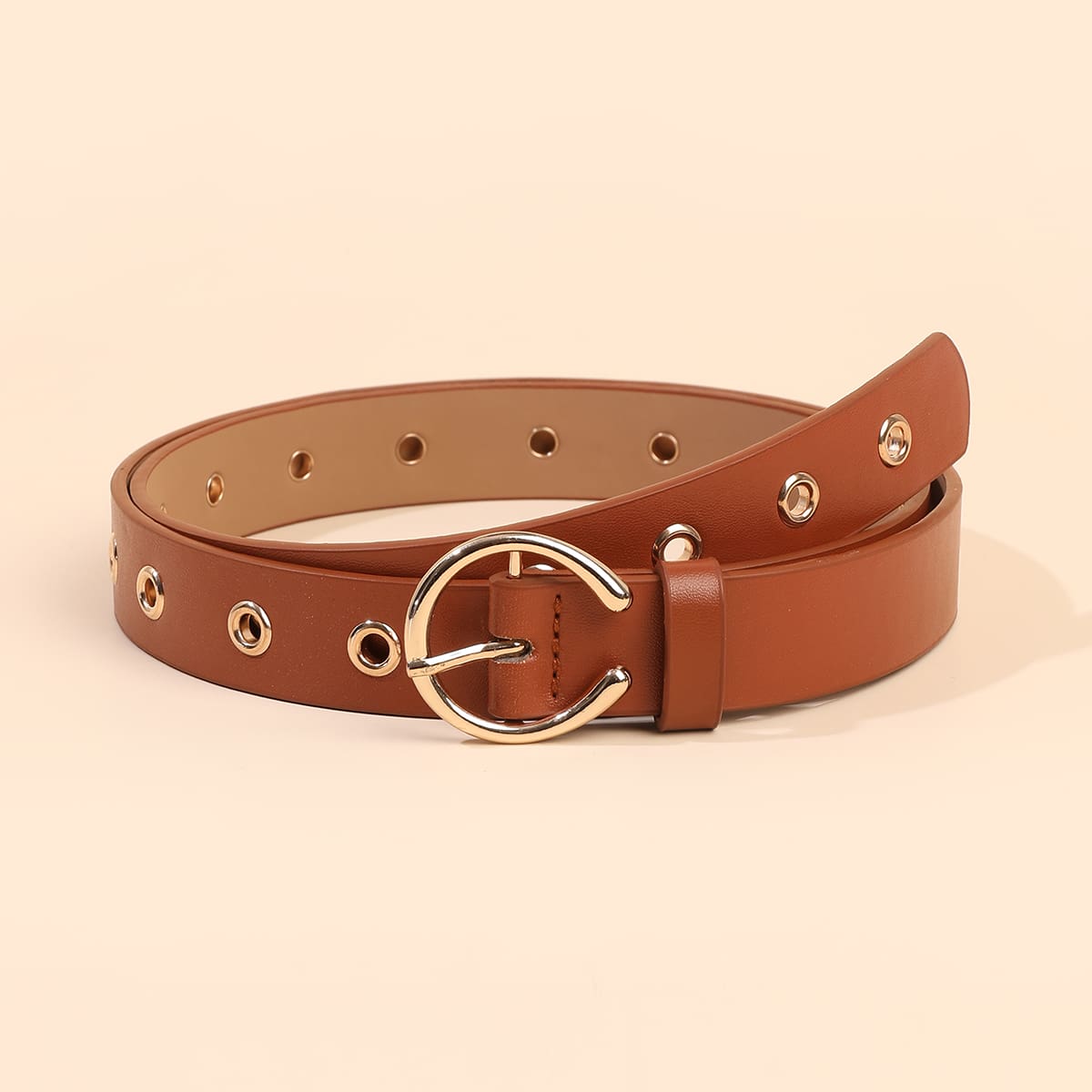 

Eyelet Decor Metal Buckle Belt, Brown
