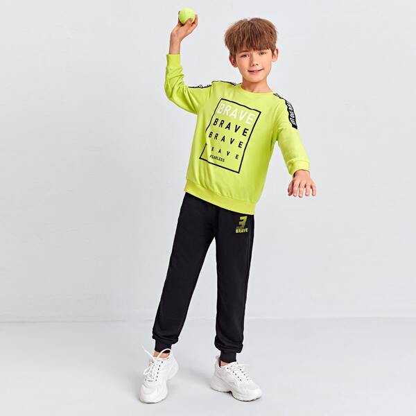 

Boys Letter Graphic Pullover & Sweatpants Set, Multicolor