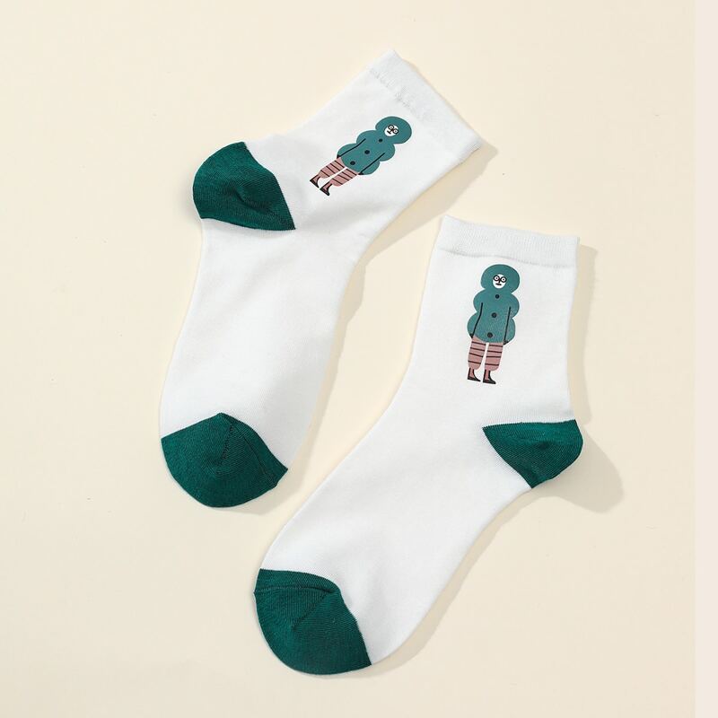 

1pair Figure Print Crew Socks, White