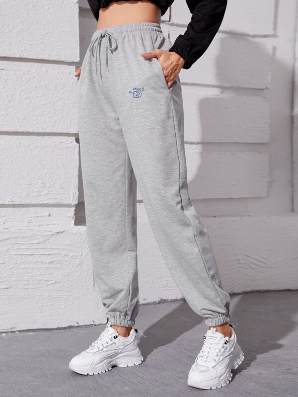 SHEIN Sport Studio Pantaloni sport cu litere grafice cu șnur în talie