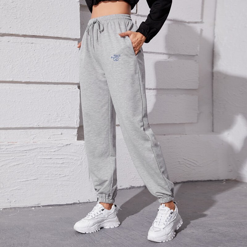 

Letter Graphic Drawstring Waist Sports Pants, Grey