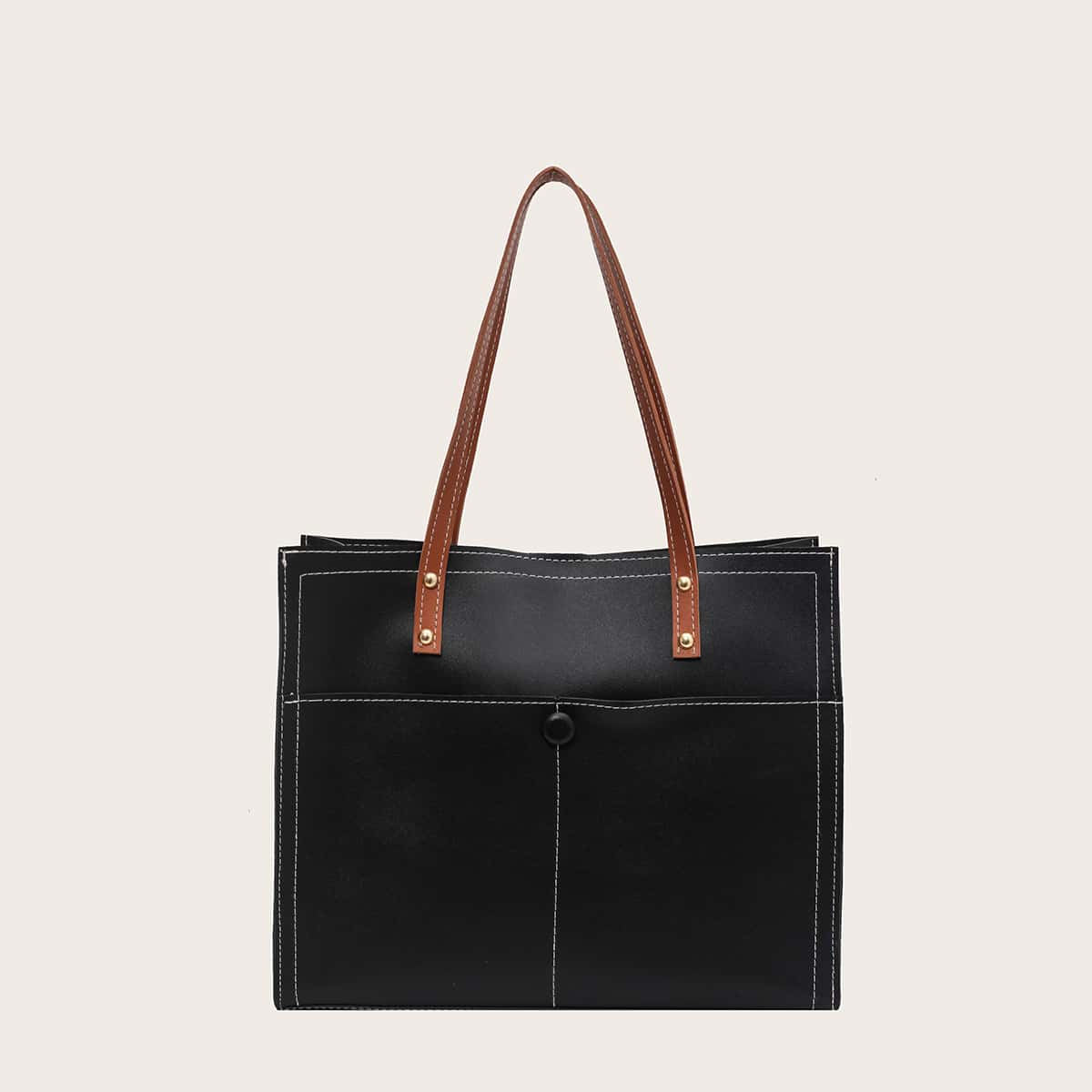 

Topstitch Tote Bag, Black