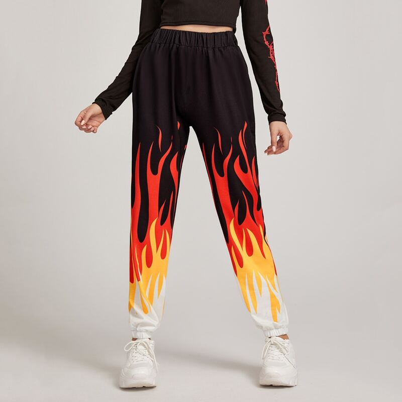 

Fire Graphic High Waist Joggers, Multicolor