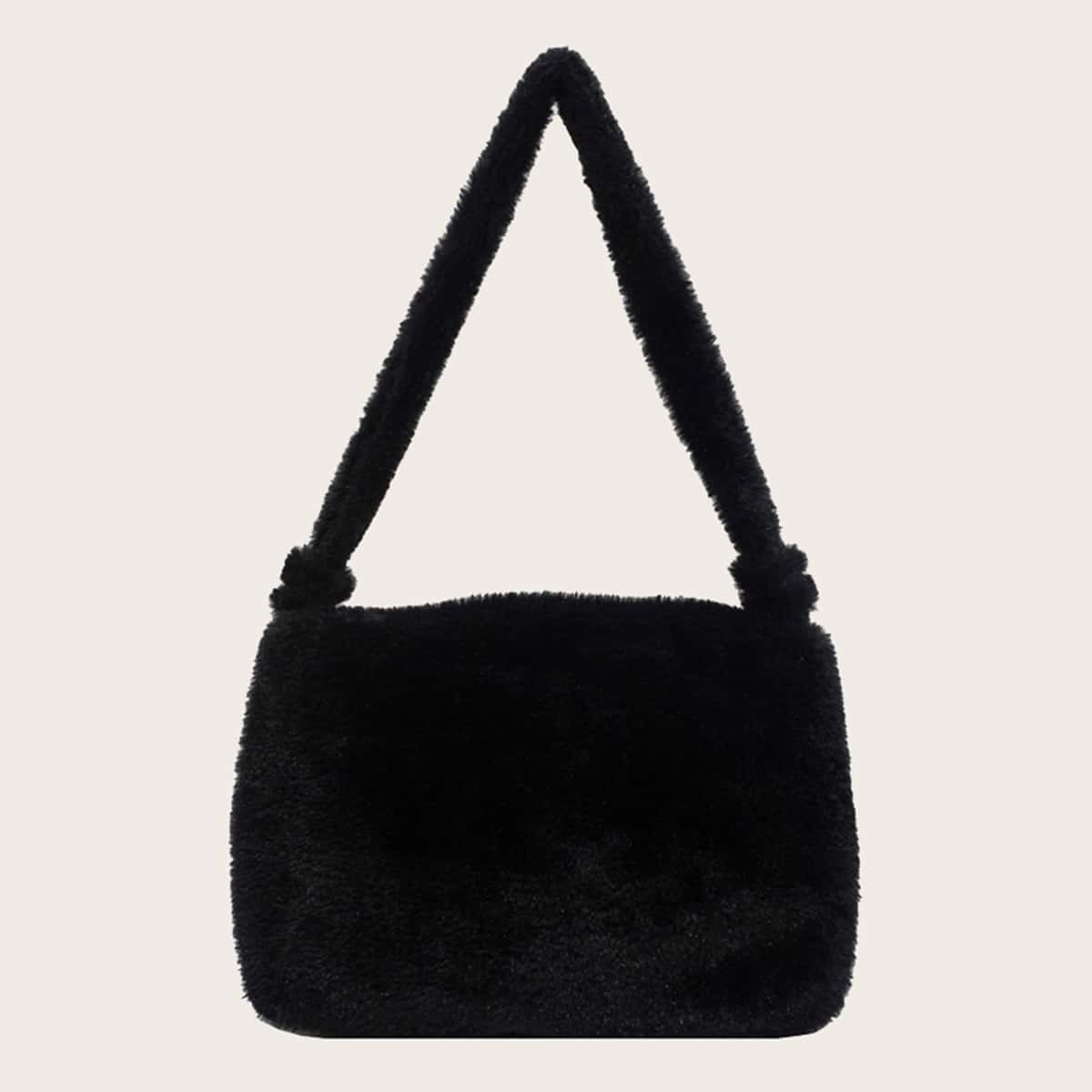 

Solid Fluffy Shoulder Bag, Black
