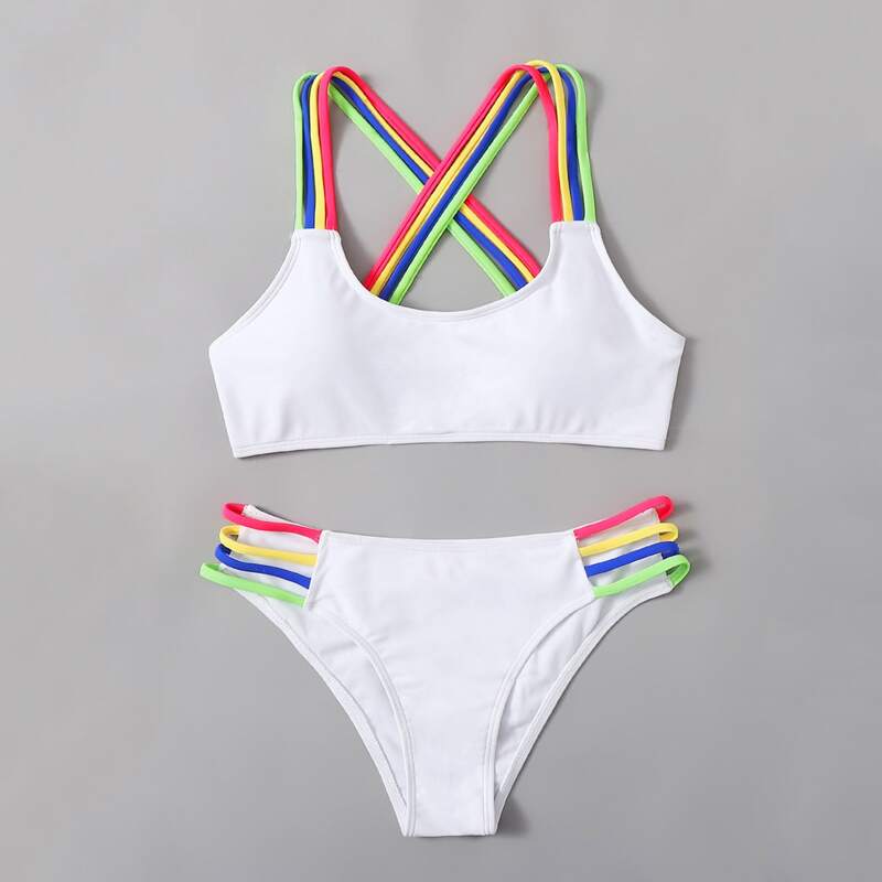 

Crisscross Back Bikini Swimsuit, White