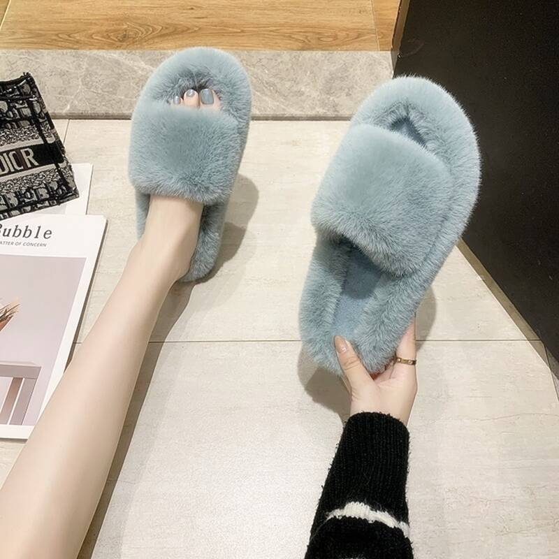 

Solid Open Toe Fluffy Slippers, Baby blue