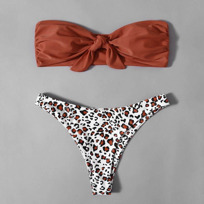 

Leopard Knot Front Bikini Swimsuit, Multicolor