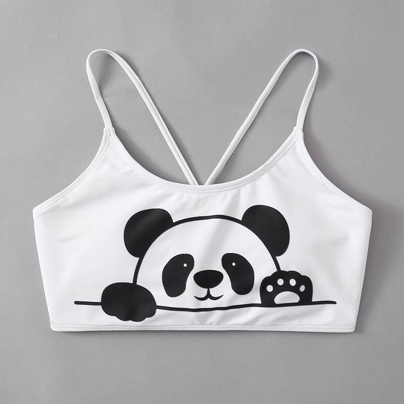 

Panda Print Bikini Top, White