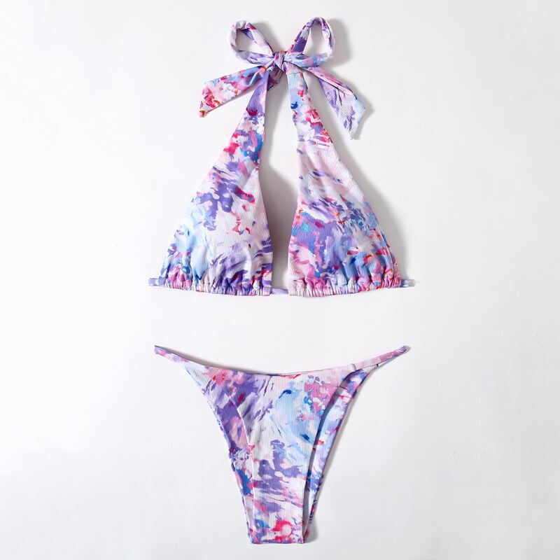 

Graphic Plunging Bikini Swimsuit, Multicolor
