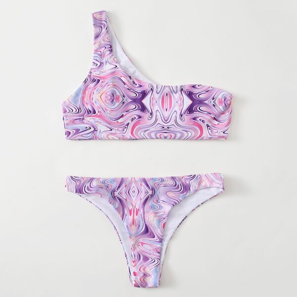 

Бикини красочный с мраморным узором, Многоцветный
