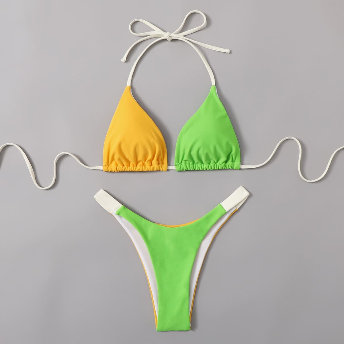 

Colorblock High Leg Bikini Swimsuit, Multicolor
