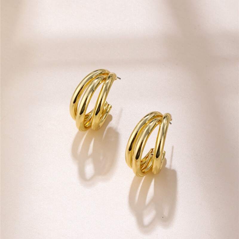 

Layered Ring Stud Earrings, Gold