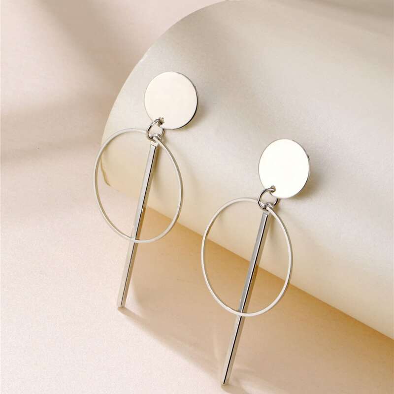 

Bar & Ring Drop Earrings, Silver