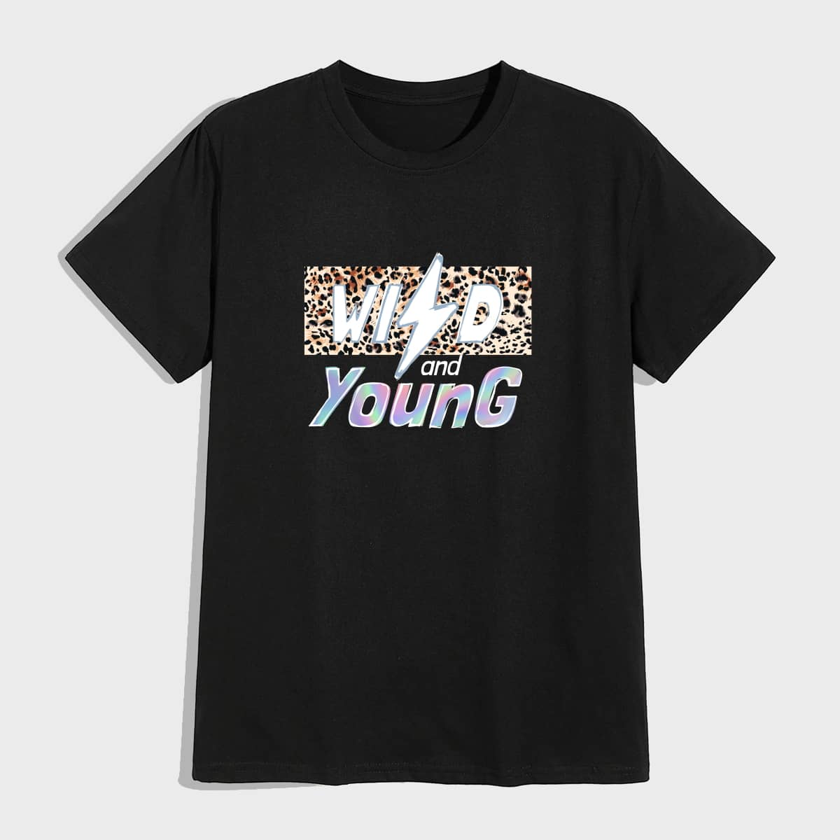 

Guys Letter Leopard Tee, Black