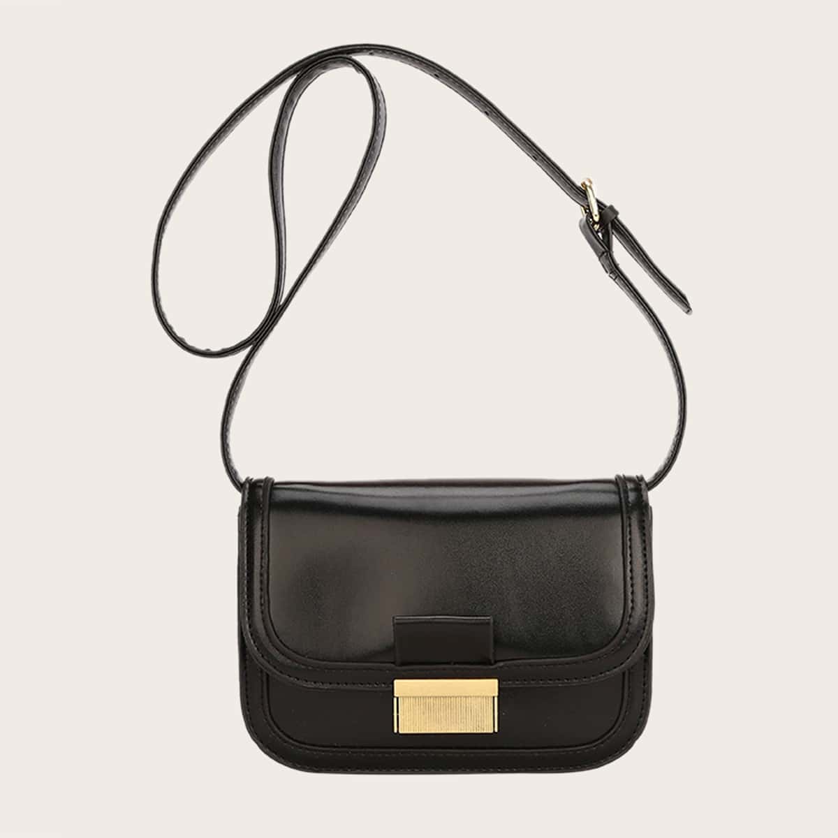 

Solid Flap Crossbody Bag, Black