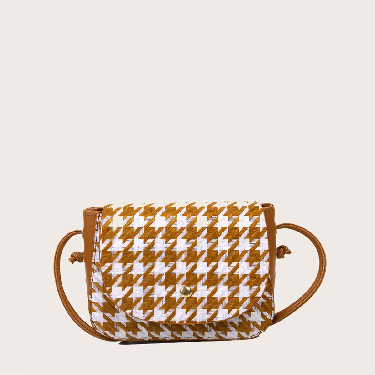 

Houndstooth Flap Crossbody Bag, Yellow