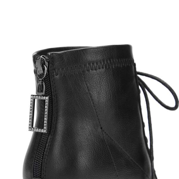

Lace-up Decor Zipper Back Chunky Heeled Boots, Black