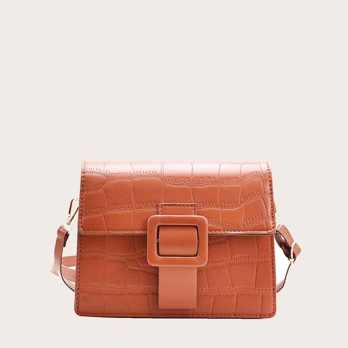 

Croc Embossed Buckle Crossbody Bag, Brown