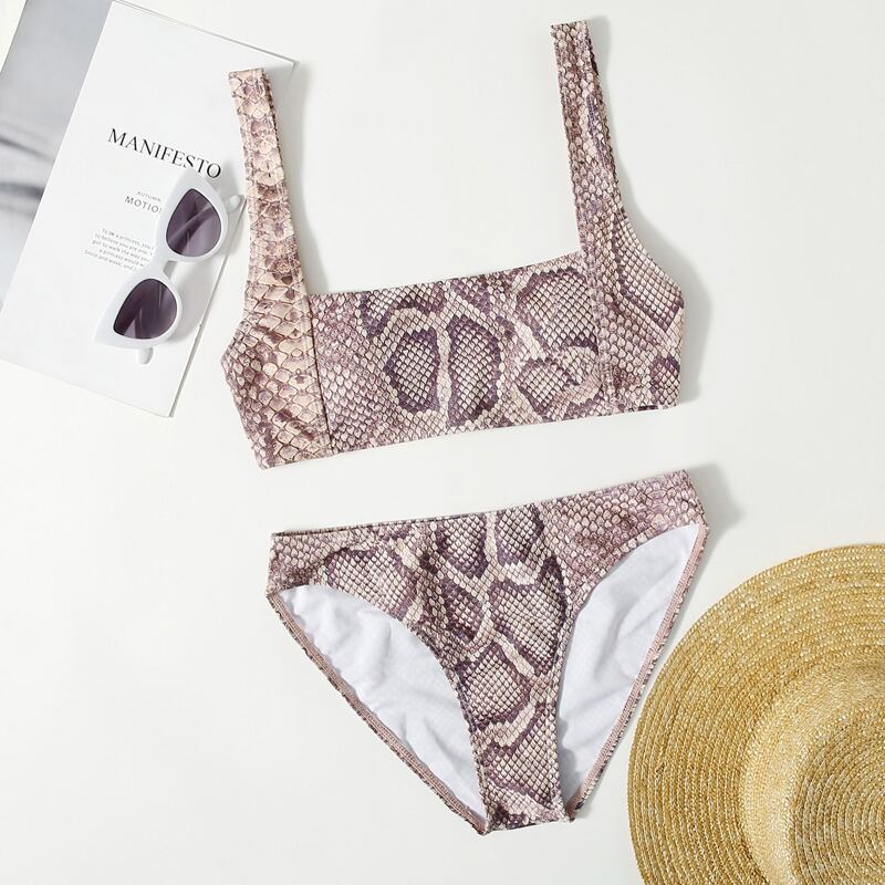 

Snakeskin Print Bikini Swimsuit, Multicolor
