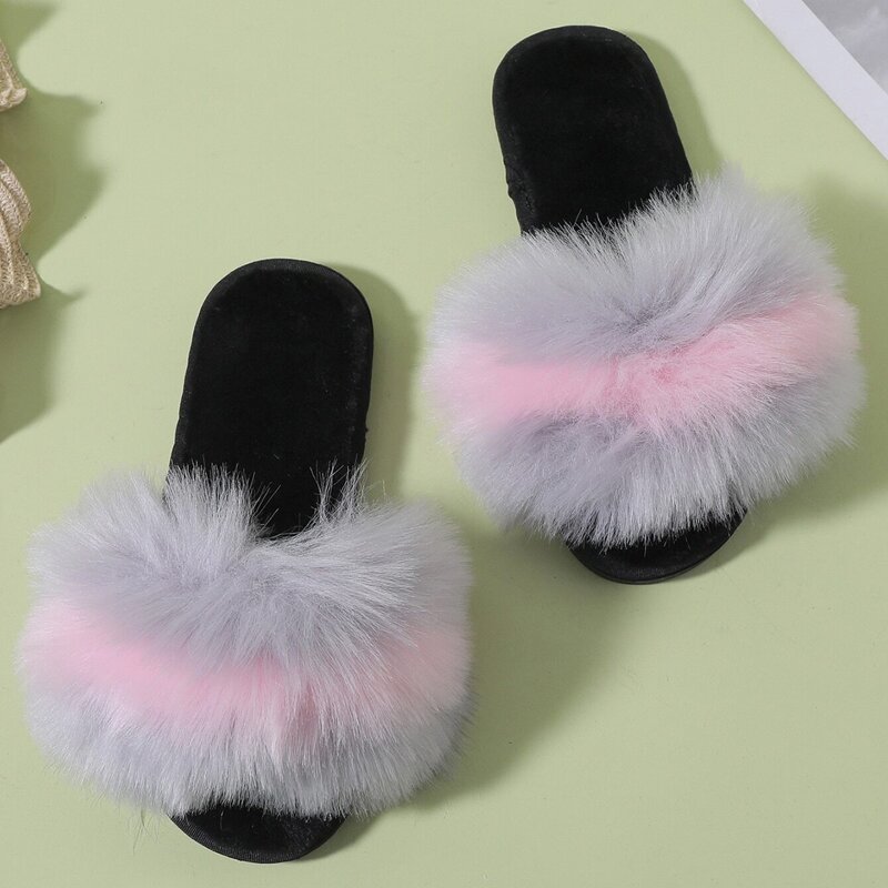 

Colorblock Fluffy Slippers, Grey