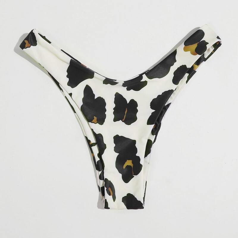 

Leopard High Leg Bikini Bottom, Black and white